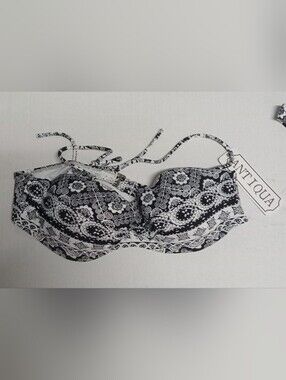 Antiqua Black & White Paisley Bandeau 2 Piece Bikini NWT Sz Med